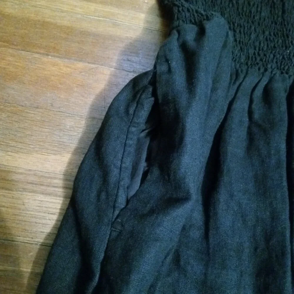 J.Crew Black Linen Mini Dress with Puff Sleeves Size M